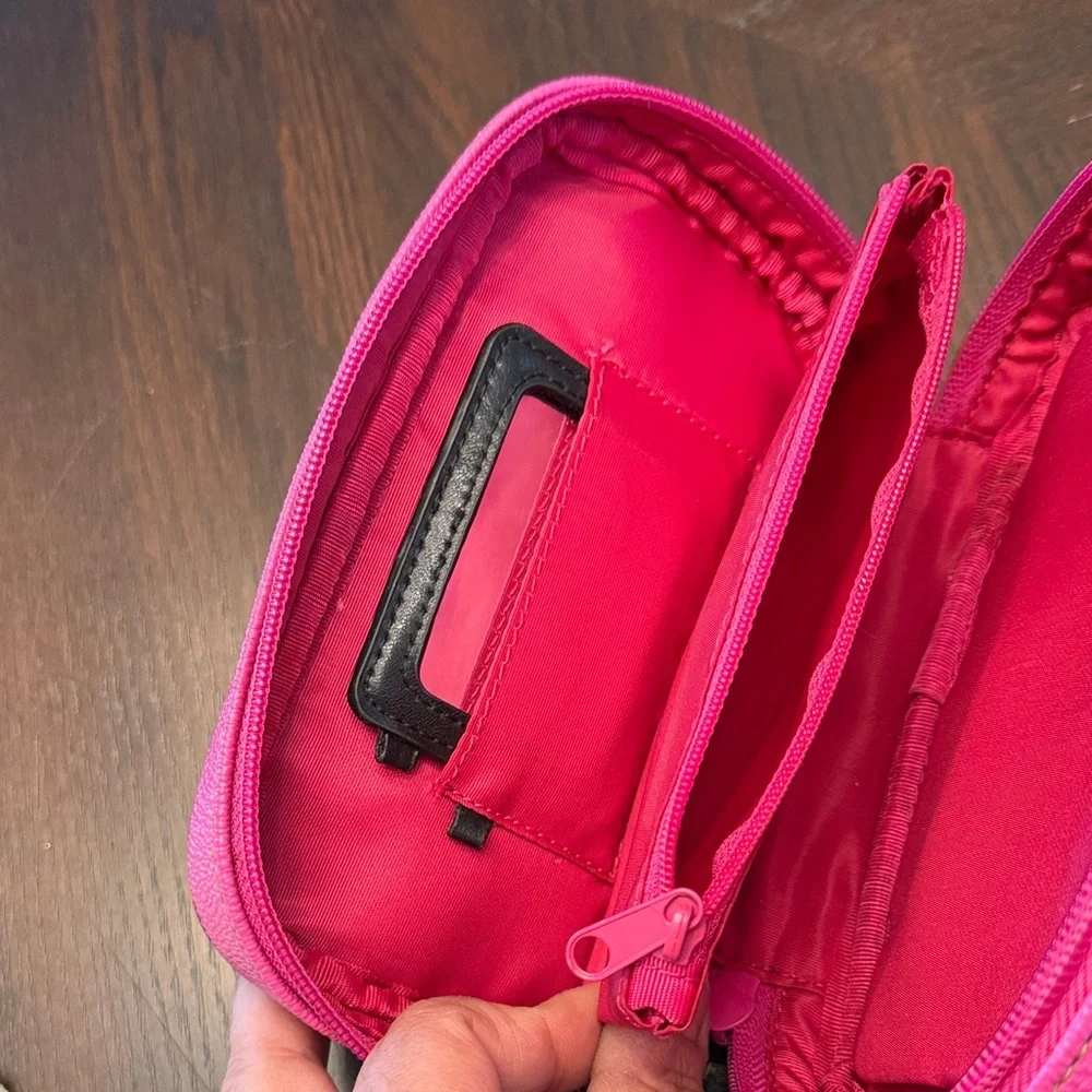 Nine West Hot Pink Cosmetic Makeup Bag Travel Organizer Black Trim